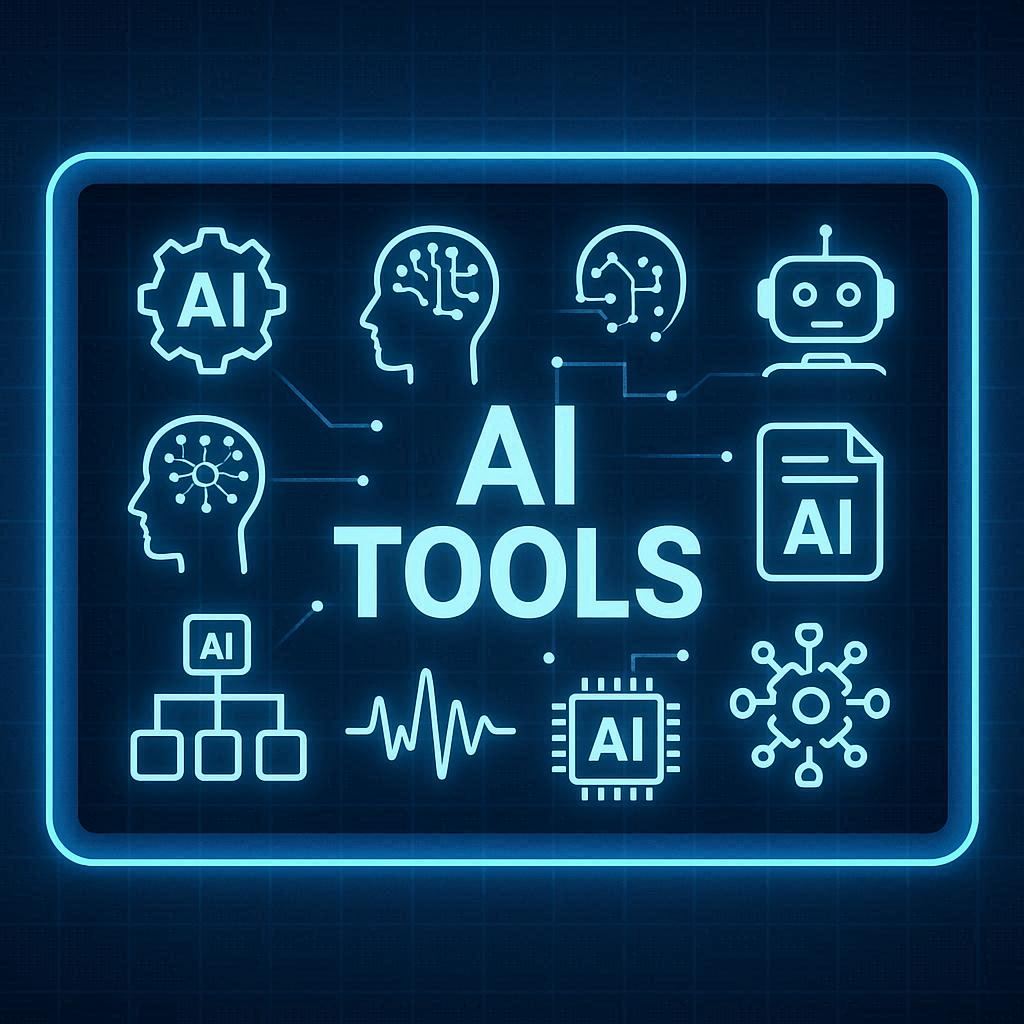 Diversas ferramentas de IA representadas em uma tela digital
