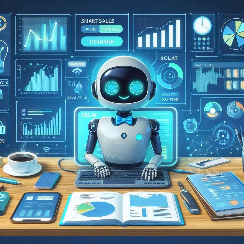 Cliente satisfeito finalizando compra com chatbot para venda, trabalhando como assistente digital