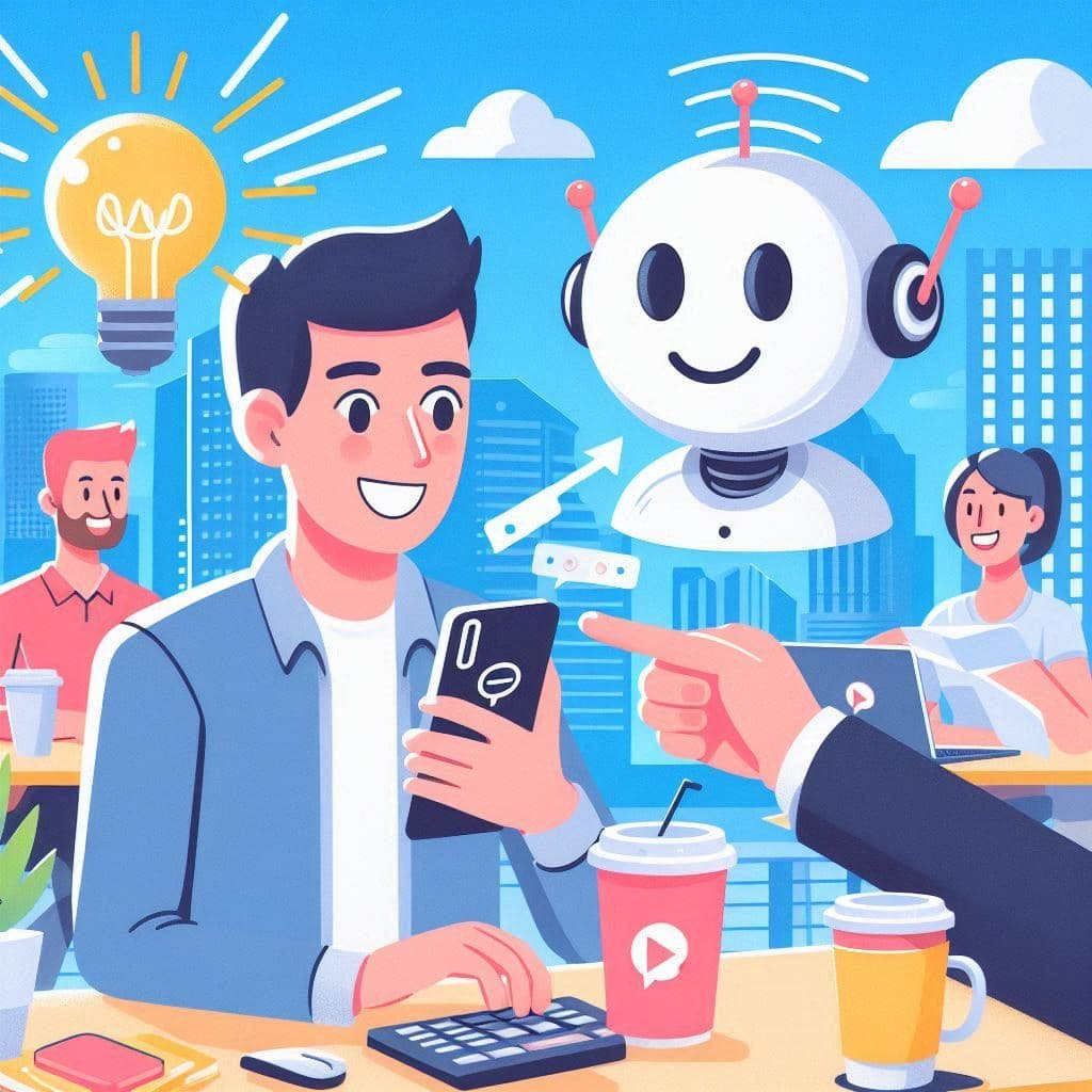 Cliente satisfeito com automação de atendimento recebendo resposta rápida de chatbot no celular