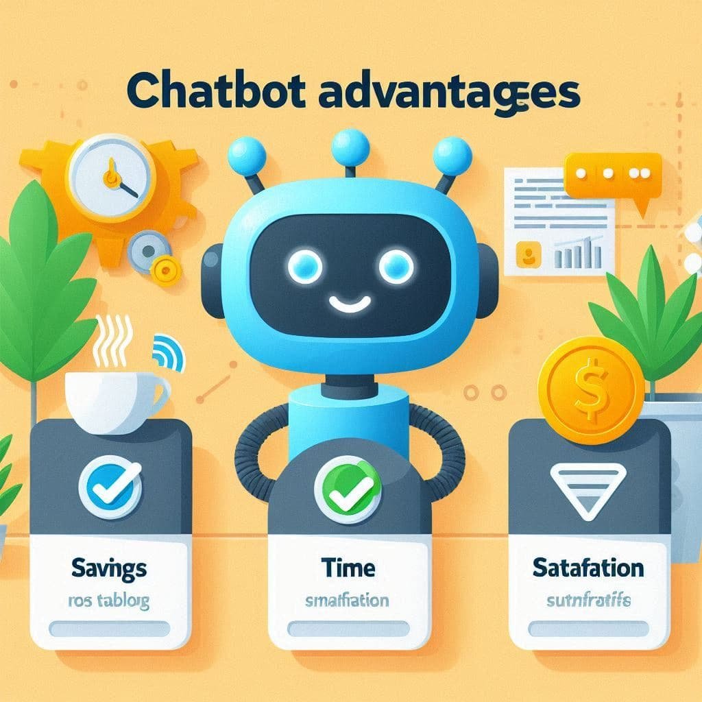 Ícones de economia, tempo e satisfação proporcionados pelas Vantagens de um Chatbot
