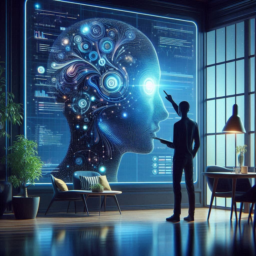 Interface de assistente de pesquisa futurista da Perplexity AI respondendo às perguntas dos usuários