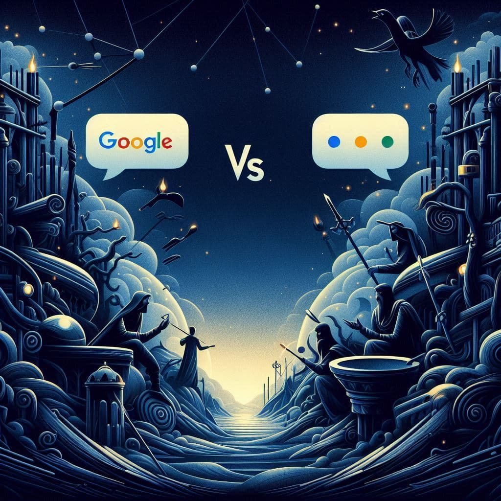 Comparação visual Google Bard vs ChatGPT em balões de mensagem