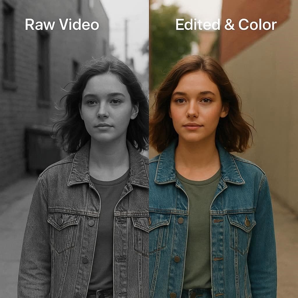 Comparação de vídeo cru e editado com Runway ML