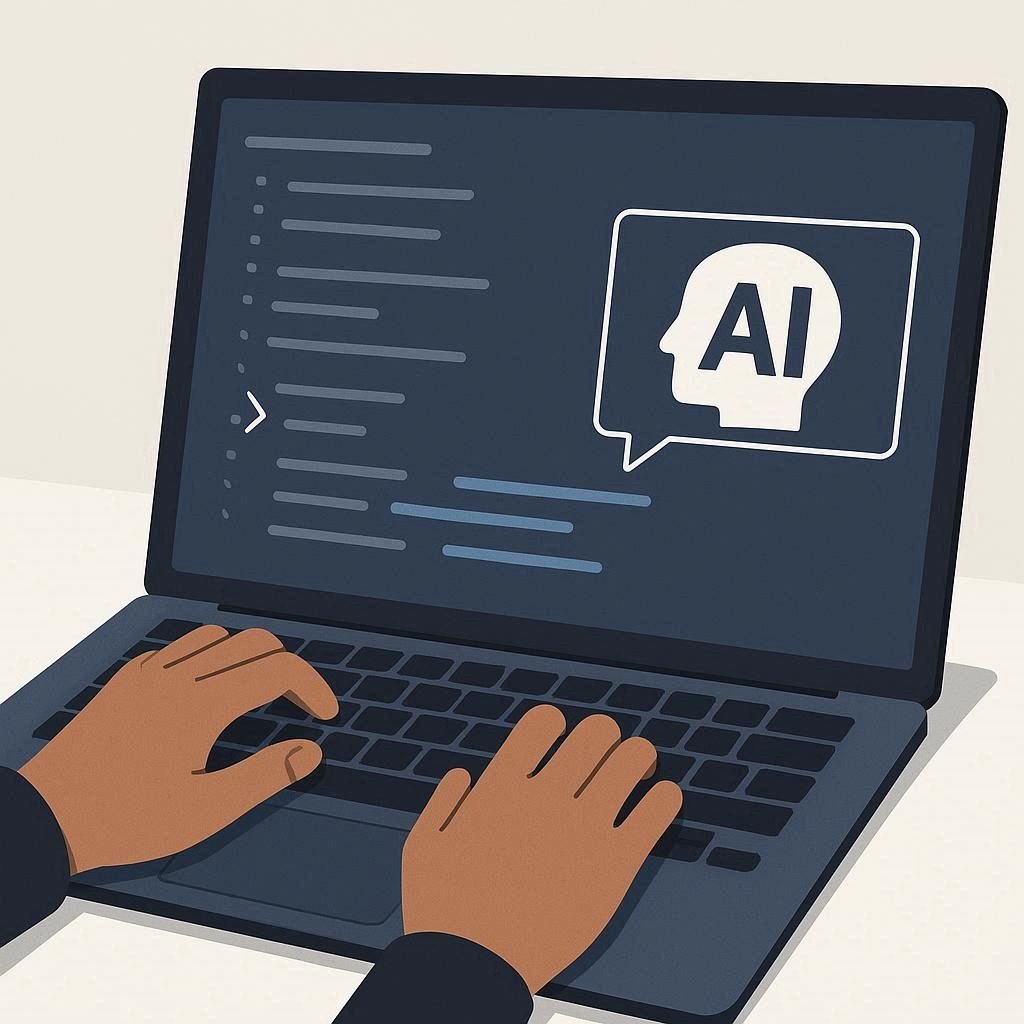 Usuário digitando texto e Mistral AI inteligência artificial de código aberto completando código automaticamente