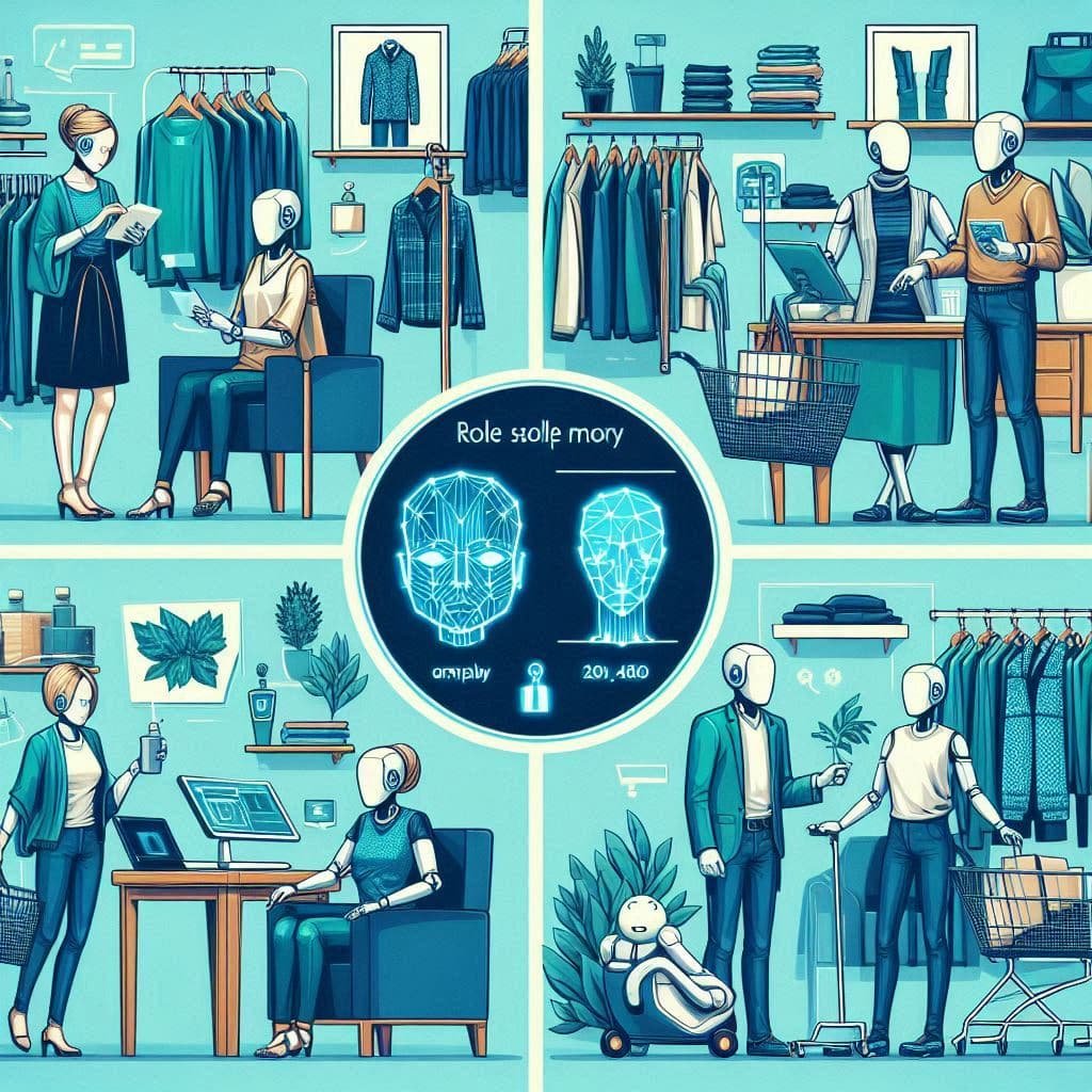 Cliente em loja de roupas sendo atendido por inteligência artificial em pequenos negócios