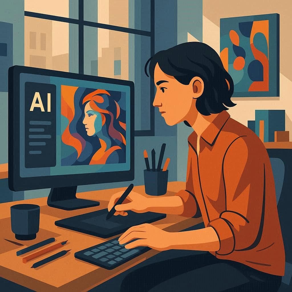 Artista digital criando imagens artísticas com Midjourney