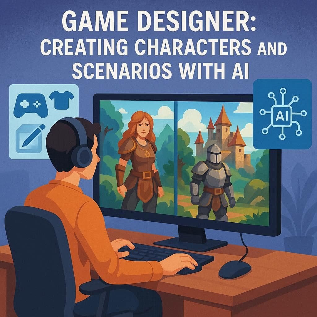 Designer criando personagens e cenários com Leonardo AI