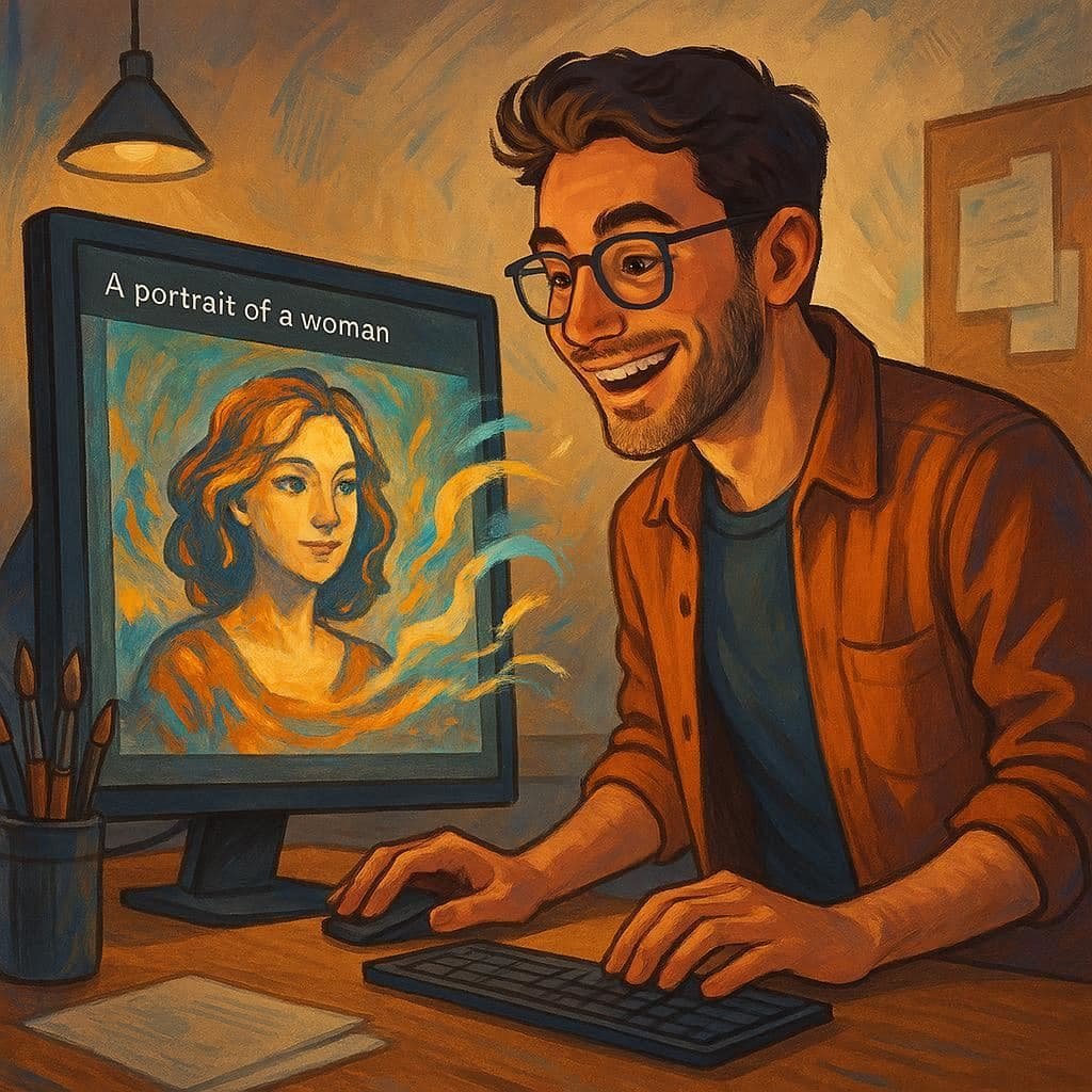 Designer criando imagens digitais com DALL·E 3 IA a partir de texto