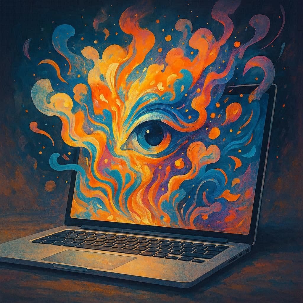 Imagem surreal surgindo da tela do computador com Midjourney