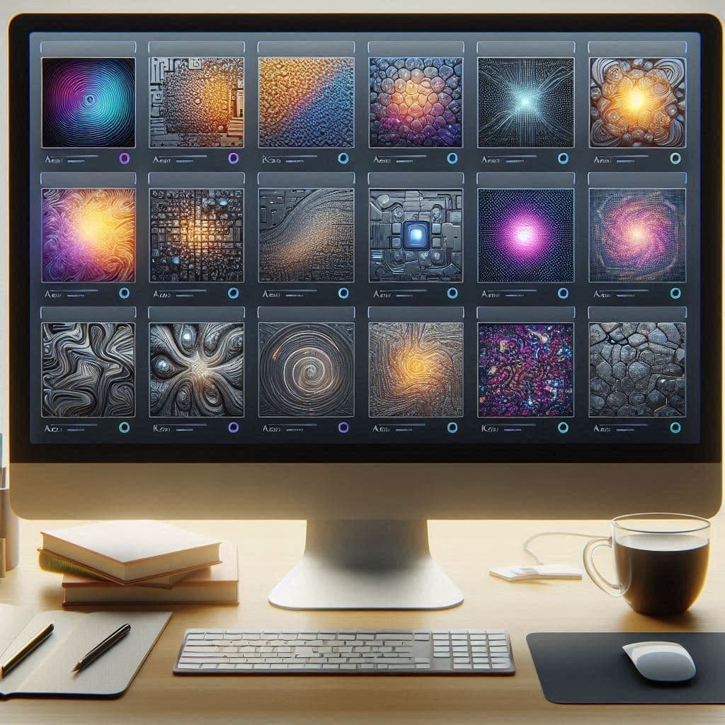 Várias texturas digitais geradas automaticamente com Krea AI