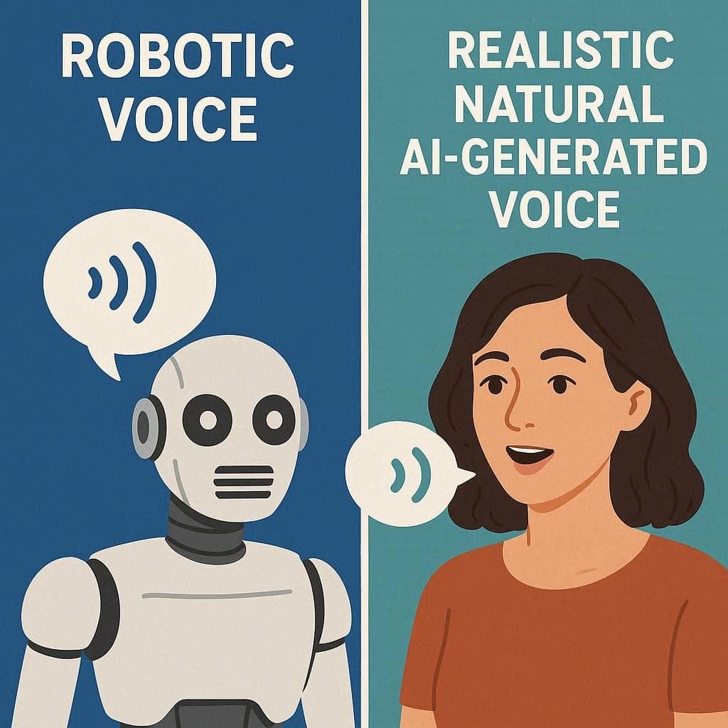 Comparação entre voz robótica e voz natural do ElevenLabs