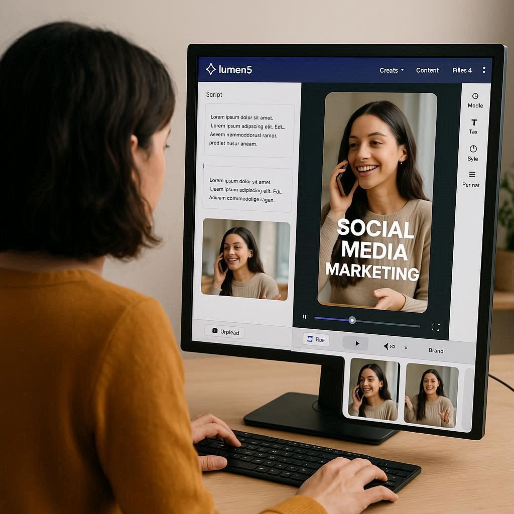 Usuário usando o Lumen5 para criar vídeo de redes sociais