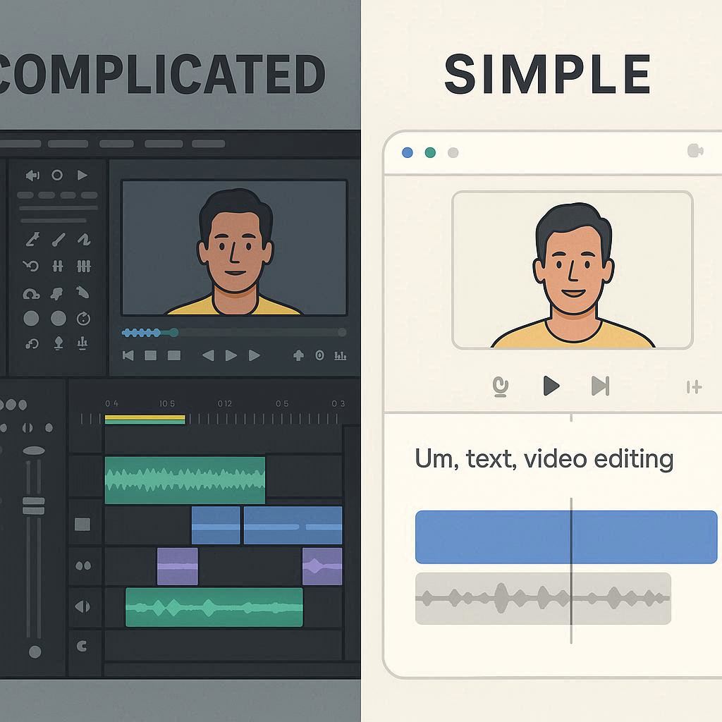Comparação entre edição tradicional e edição no Descript edição