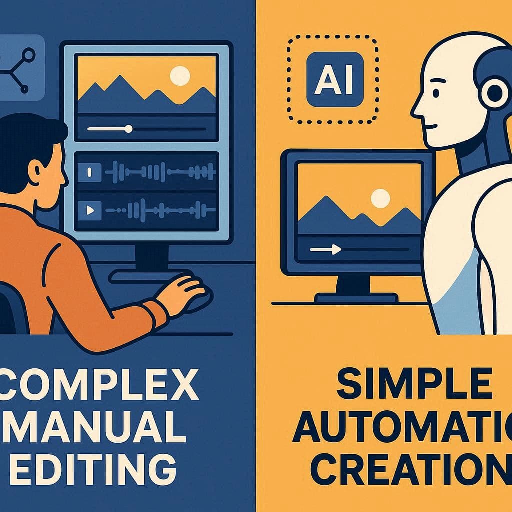 Comparação entre edição manual e criação automática no Pictory vídeos