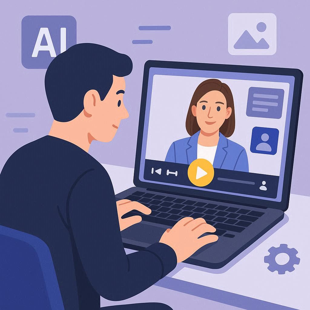 Usuário gravando vídeo com avatar no HeyGen