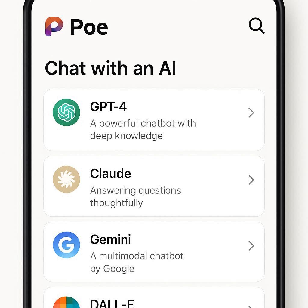 Interface inicial do Poe by Quora mostrando opções de chat com IA
