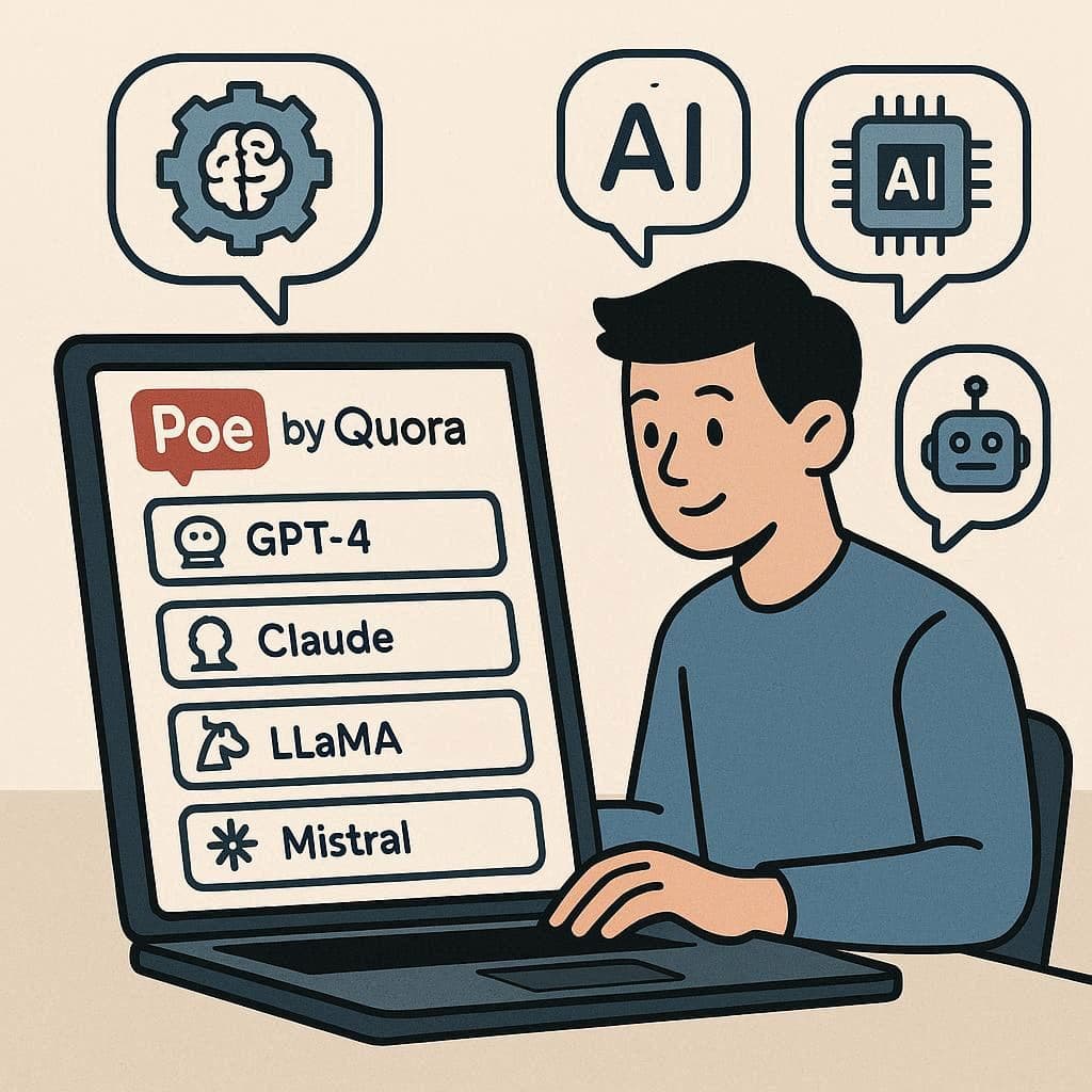 Usuário testando diferentes modelos de IA no Poe by Quora