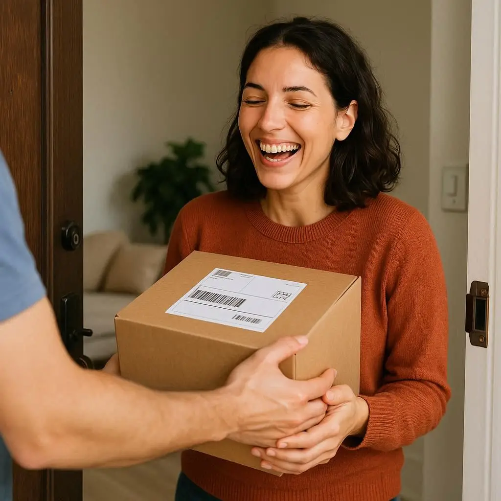 Cliente recebendo produto adquirido via redes sociais