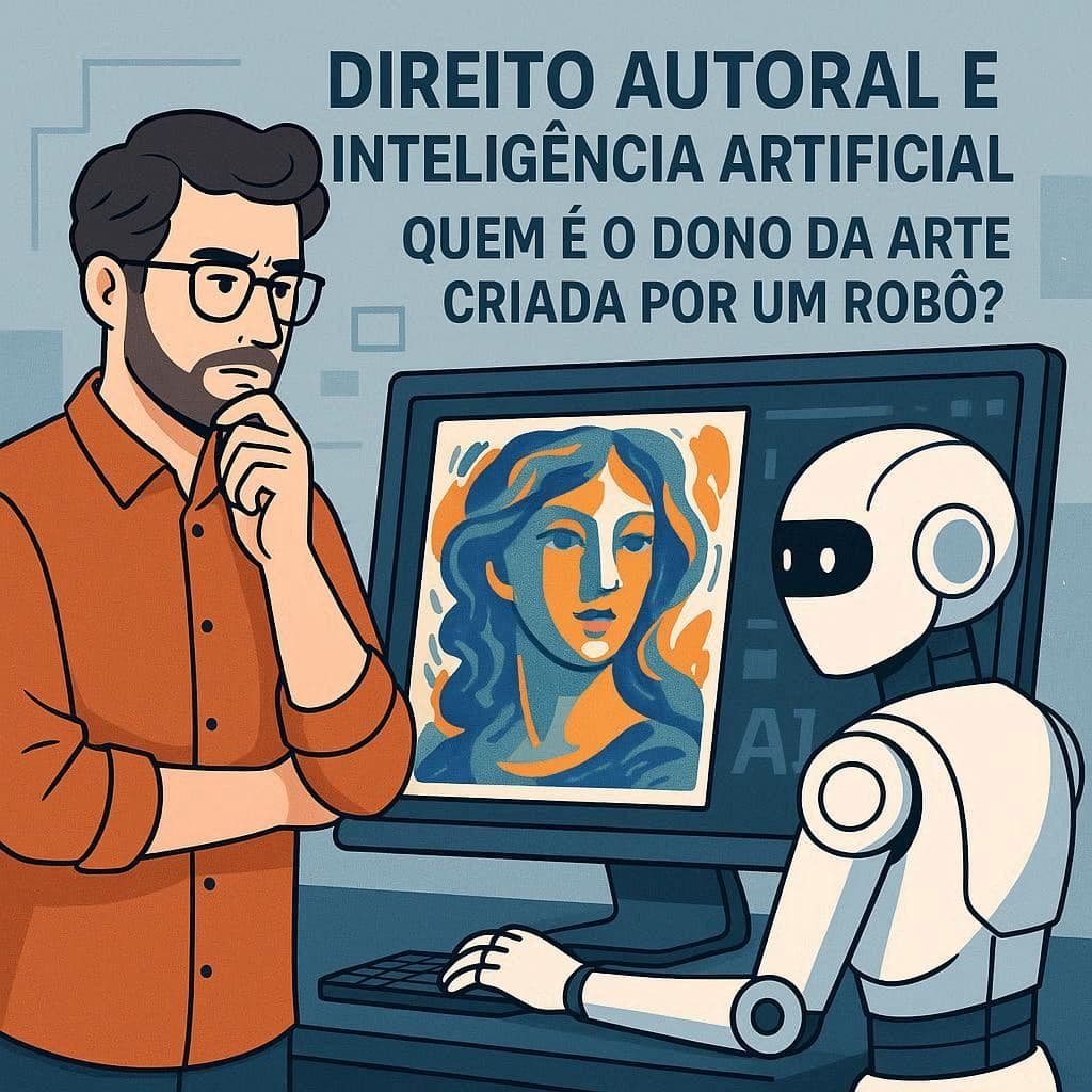 Artista observando uma obra feita por IA.