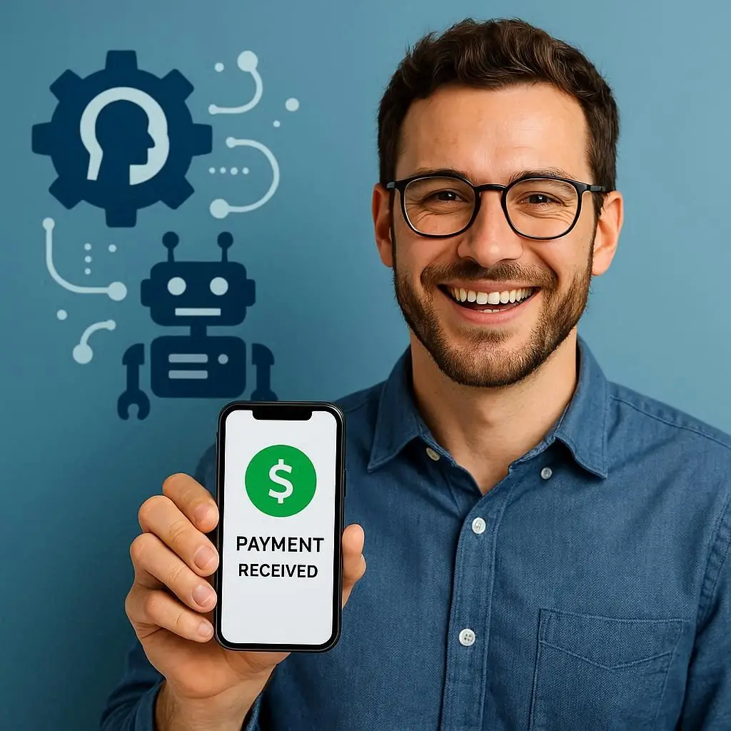 Usuário recebendo renda extra com automação digital