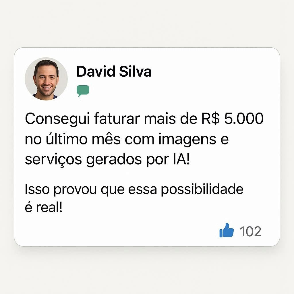 Print de post em rede social com depoimento simulando ganho financeiro usando IA.