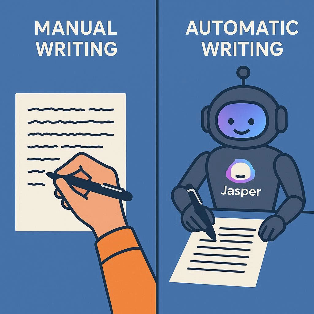Comparação entre escrever manualmente e com Jasper AI