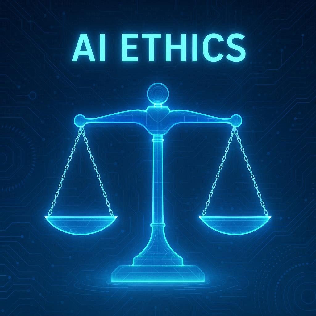 Balança representando o equilíbrio entre inovação tecnológica e responsabilidade ética no uso de IA