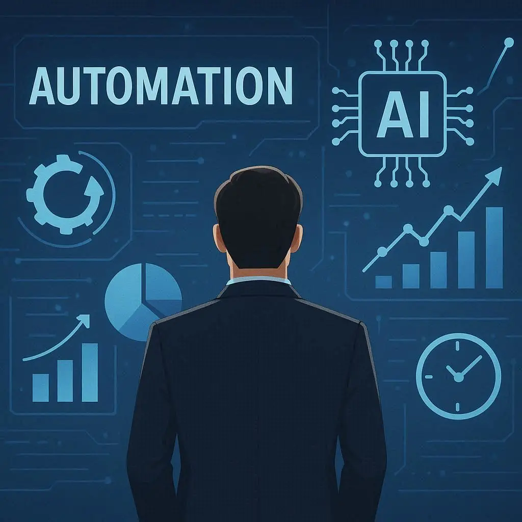 Profissional usando painel inteligente para gerenciar IA e automação