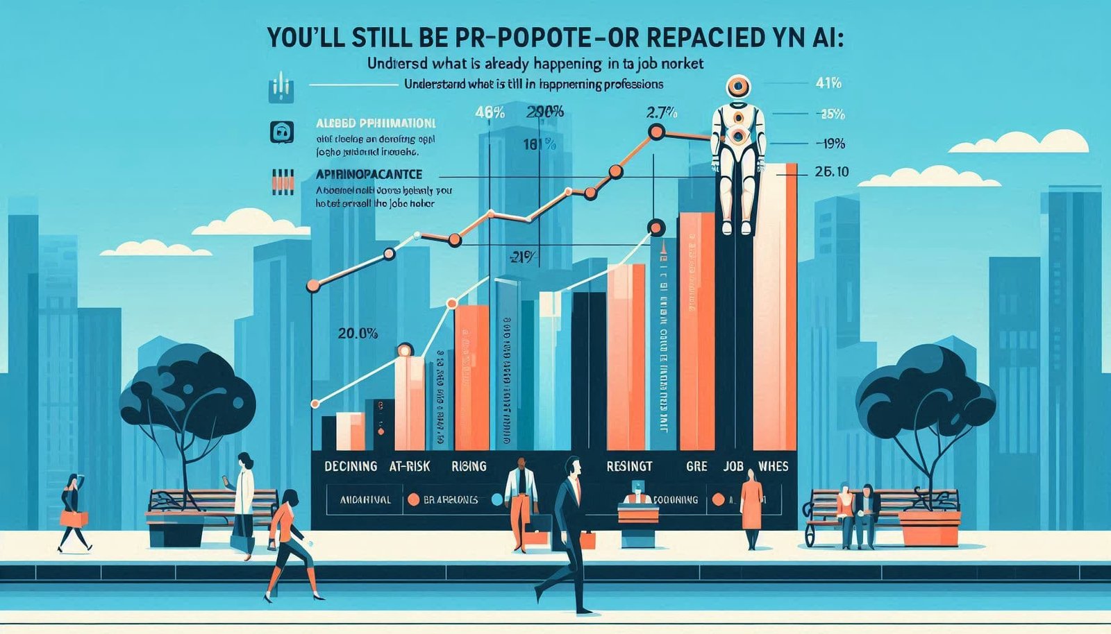 Gráfico mostrando profissões em risco e novas funções surgindo com o avanço da IA
