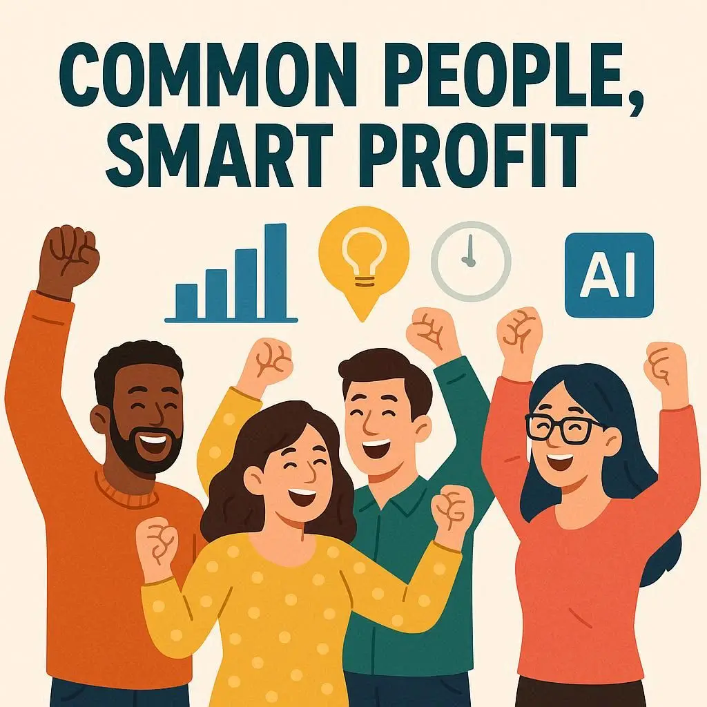 Pessoas comuns felizes representando sucesso com IA