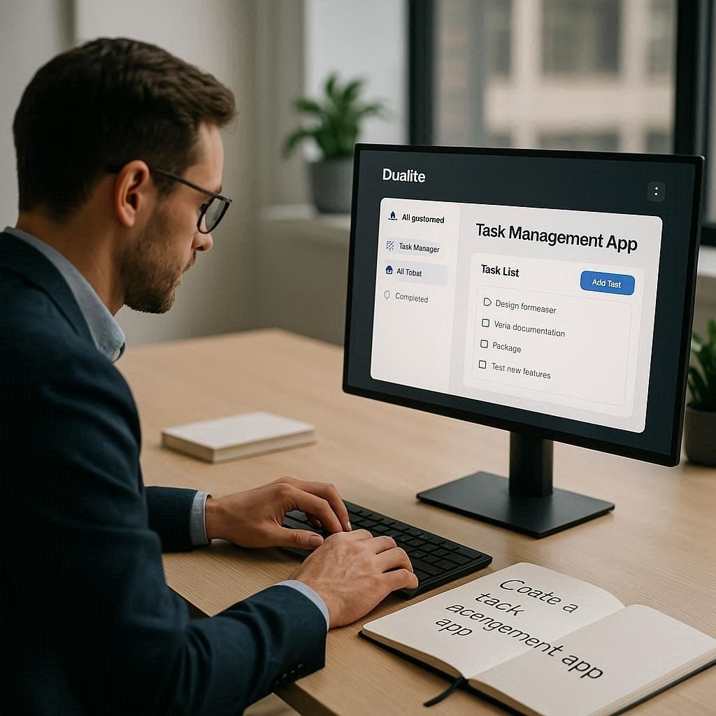 Profissional usando Dualite a  IA que cria apps completos a partir de comandos em português