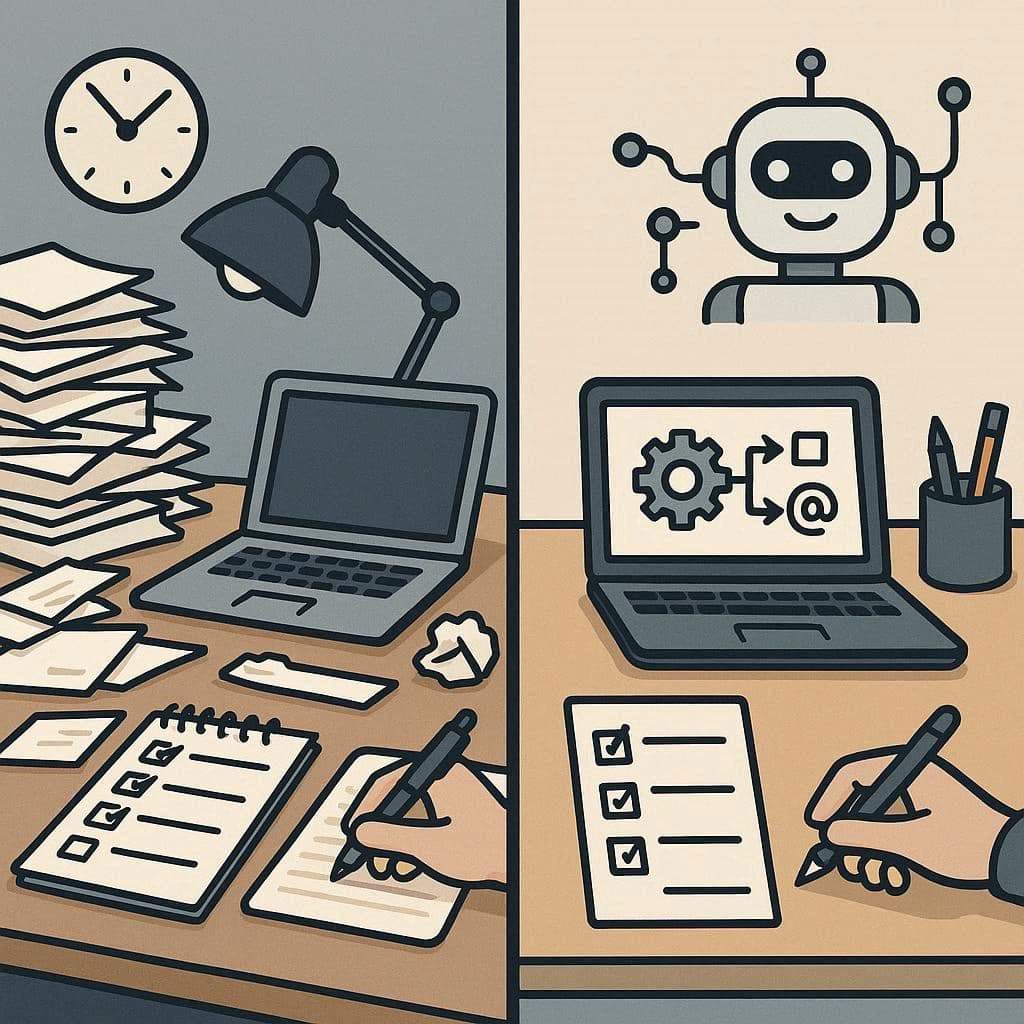 comparativo antes depois automação que economiza tempo no trabalho