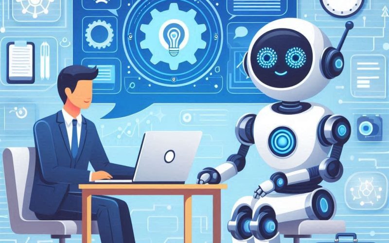 Atendente humano + chatbot interagindo, com ia no atendimento ao cliente de forma inteligente