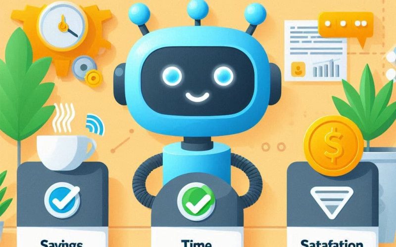 Ícones de economia, tempo e satisfação proporcionados pelas Vantagens de um Chatbot