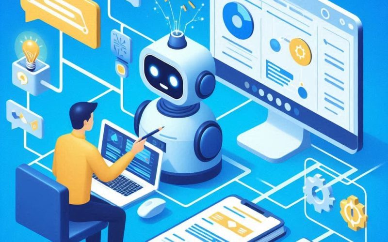 Dashboard da ferramenta de automação conectando chatbot IA em fluxo automático