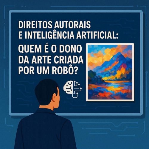 Pessoa admirando uma tela em exposição feita por inteligência artificial