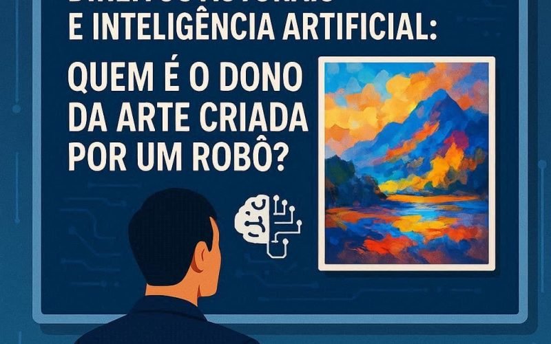 Pessoa admirando uma tela em exposição feita por inteligência artificial