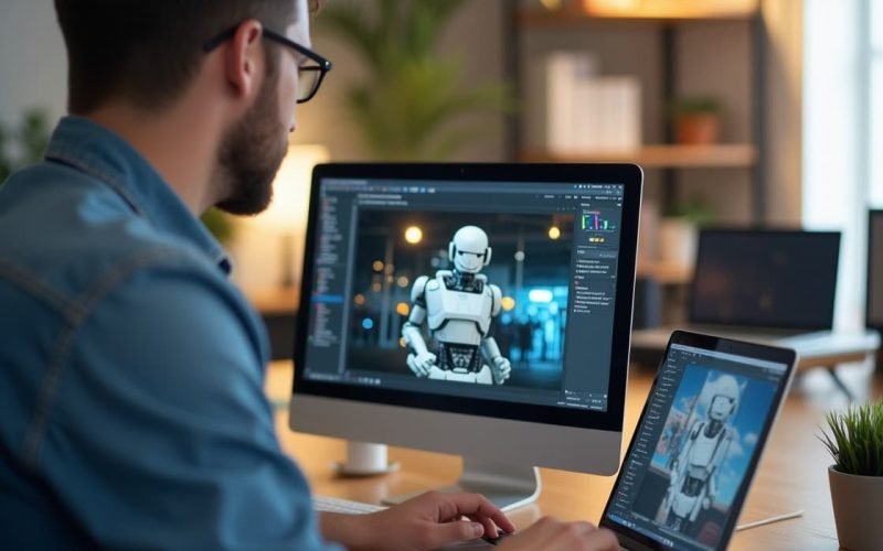 Pessoa usando inteligências artificiais no notebooks para obter renda