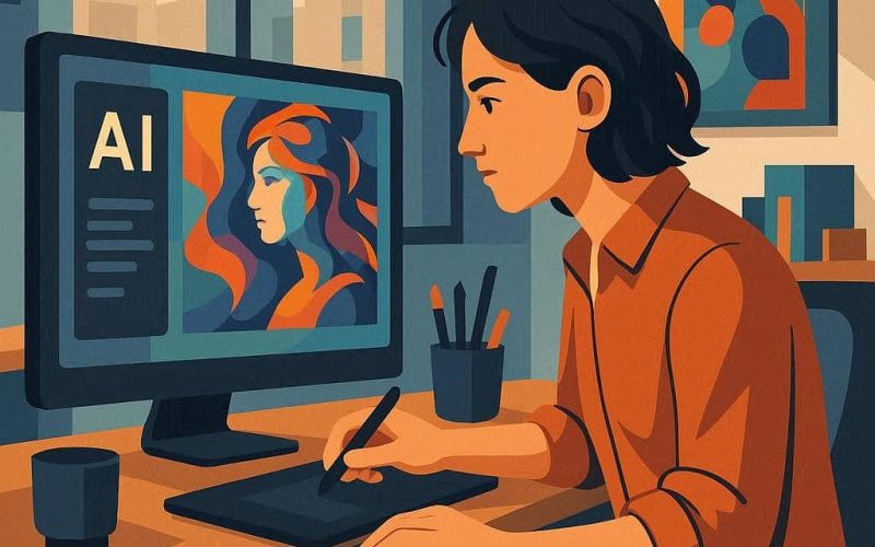 Artista digital criando imagens artísticas com Midjourney