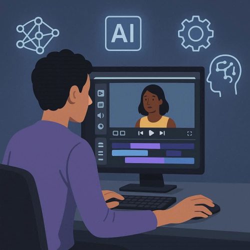 Usuário editando vídeo automaticamente com Runway ML