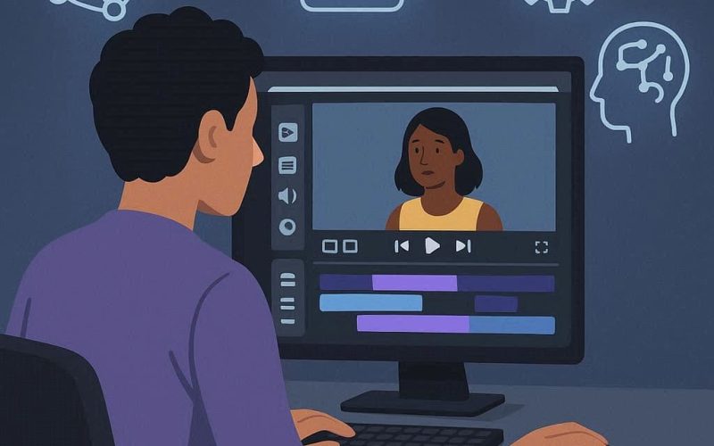 Usuário editando vídeo automaticamente com Runway ML