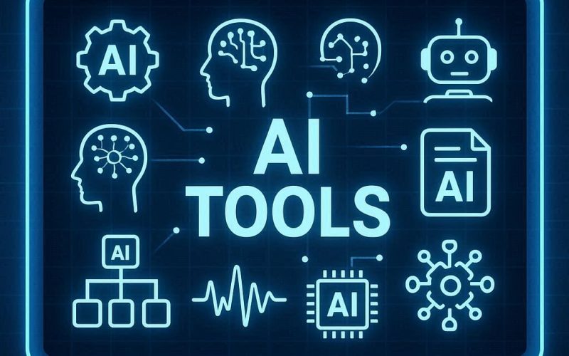 Diversas ferramentas de IA representadas em uma tela digital