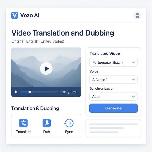 painel inicial da Vozo AI com overview das ferramentas