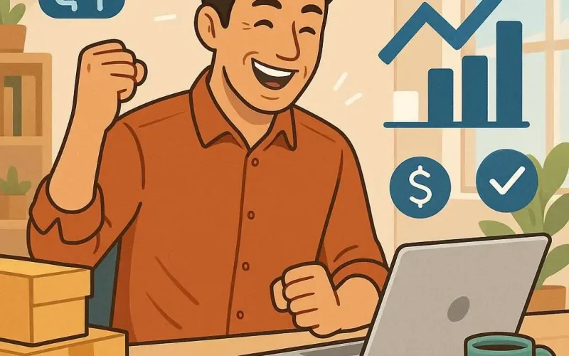 Pequeno empreendedor obtendo sucesso com IA